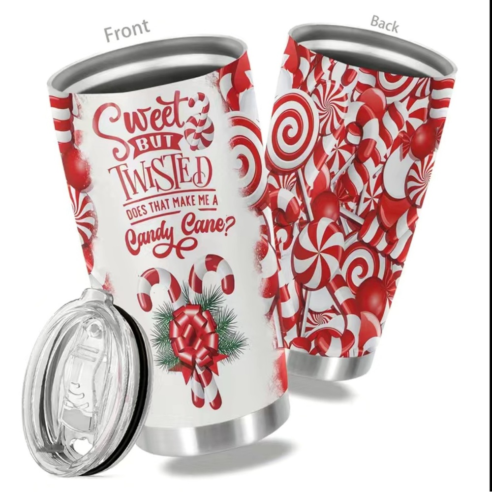 New 20oz Sweet Christmas Candy Cane Stainless Steel Tumbler
